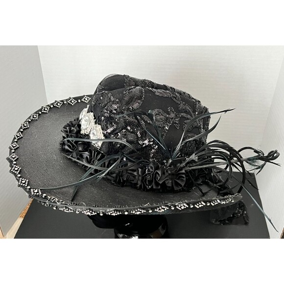 Resistol Jason Aldean Black Embellished Cowboy Hat Rhinestone Feather Rockabilly main image 5